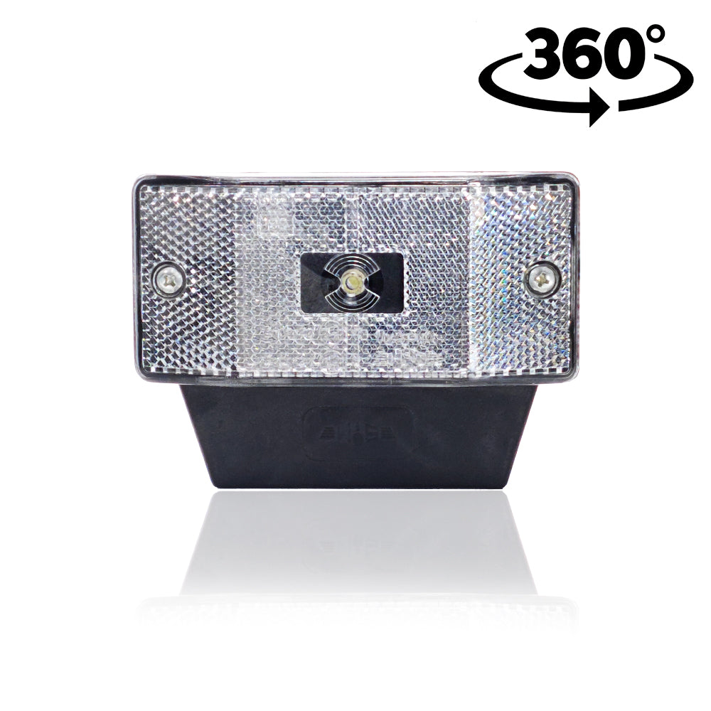 Luz de posición LED blanca con soporte y reflector trapezoidal