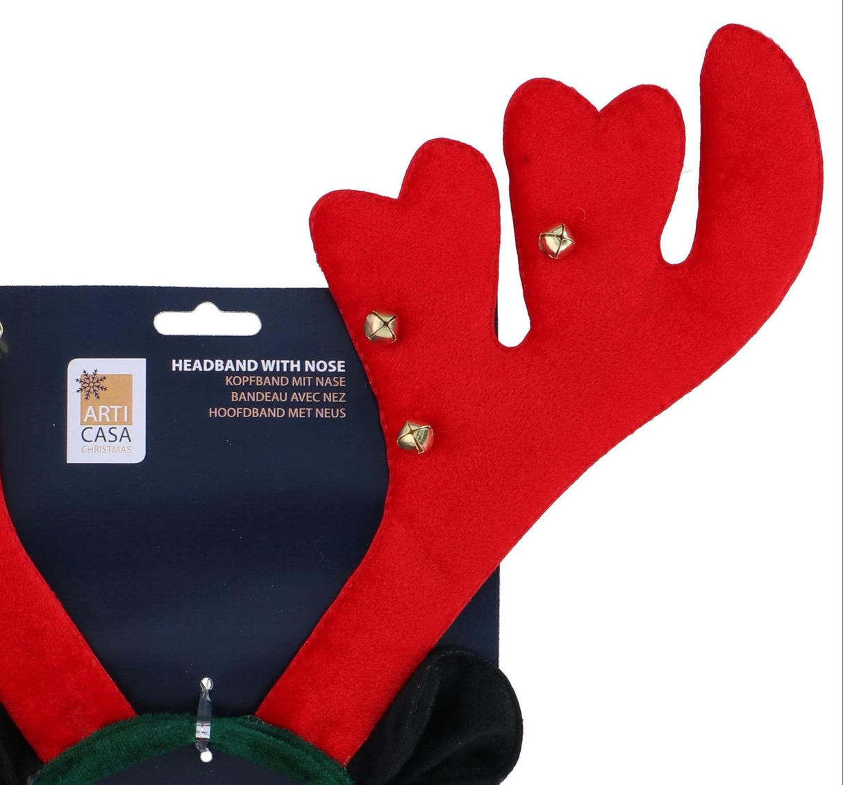 Weihnachtlicher Rentier-Haarreif mit leuchtender roter Nase & goldenen Glöckchen