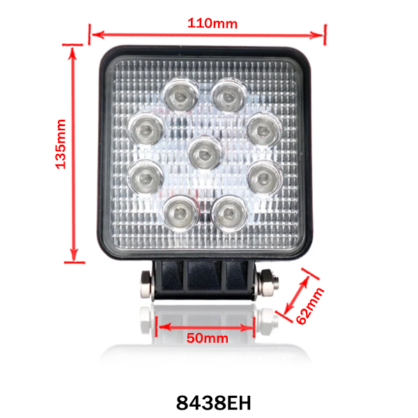 Projecteur de travail LED carré 27W lumière bleue – 12/24V