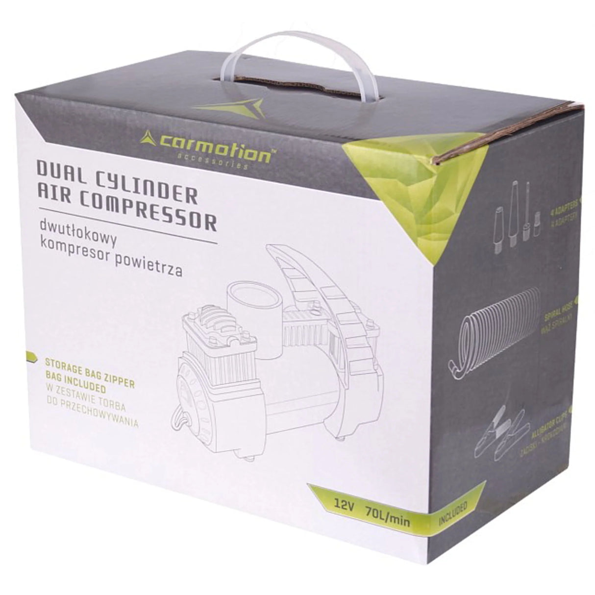 Compresor de aire portátil doble pistón 12V, 11 BAR, 70L/min