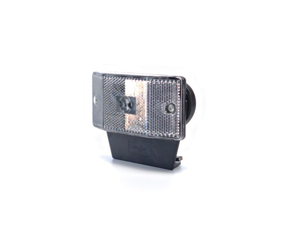Luz de posición LED blanca con soporte y reflector trapezoidal