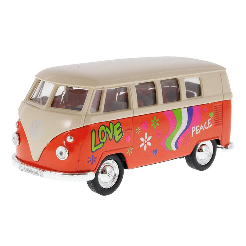 VW Transporter T1 Peace & Love Diecast Model Car 1:34