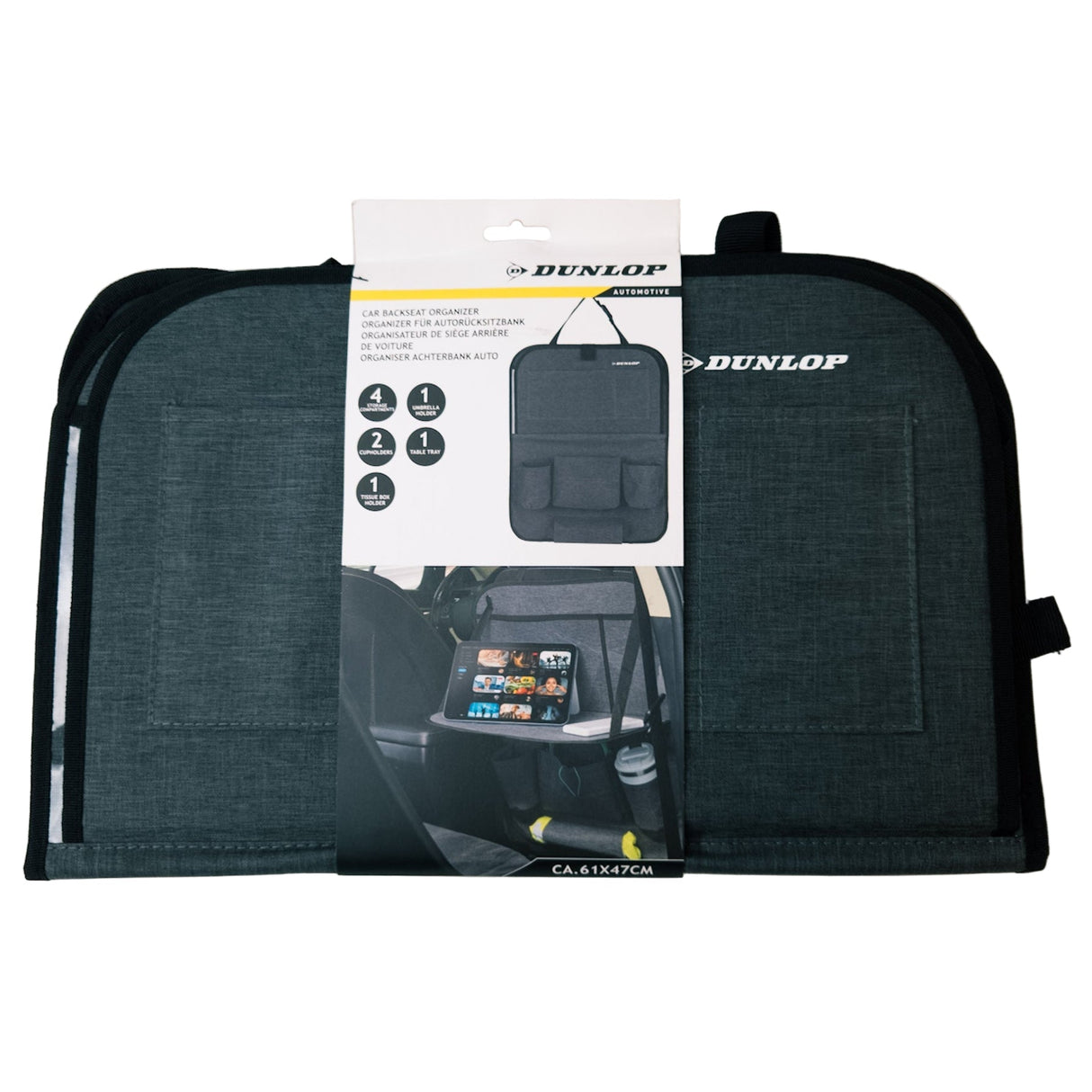 Dunlop Autositztasche mit Fächern und Klapptablett – Grau