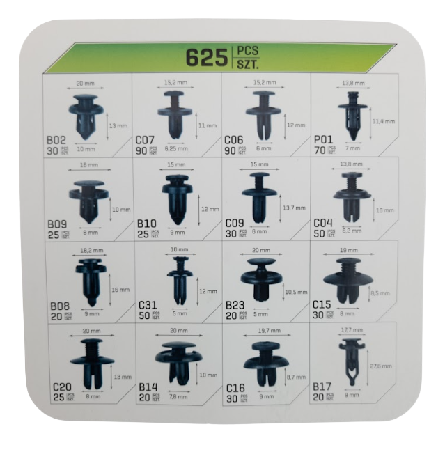 Plastic Fastener Set – 16 Types, 625 pcs