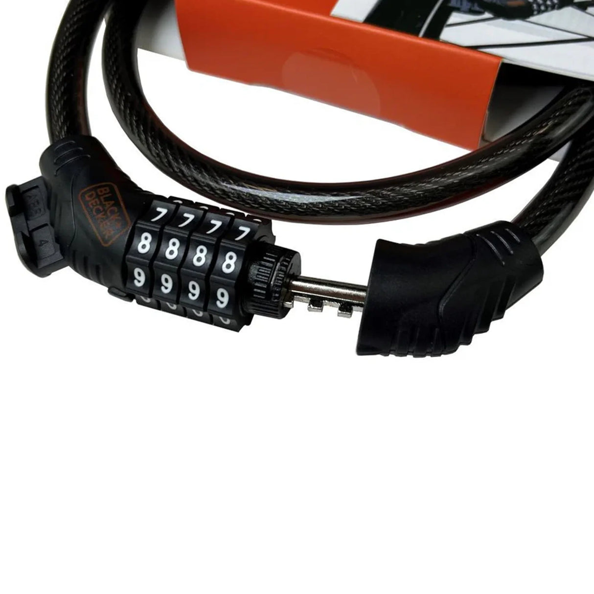 Candado de combinación para bicicleta Black+Decker, cable de acero 90 cm