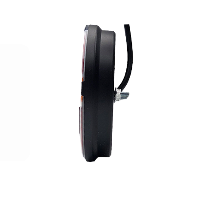 Fanale Posteriore LED Rotondo con Striscia, Funzione Freccia, 12/24V, Trasparente