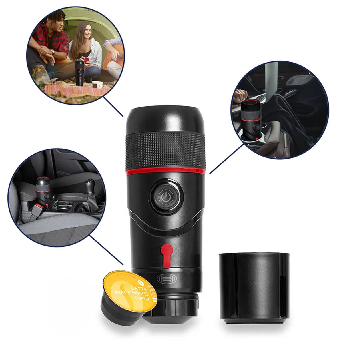 Macchina da caffè portatile da viaggio 12V per capsule e caffè macinato