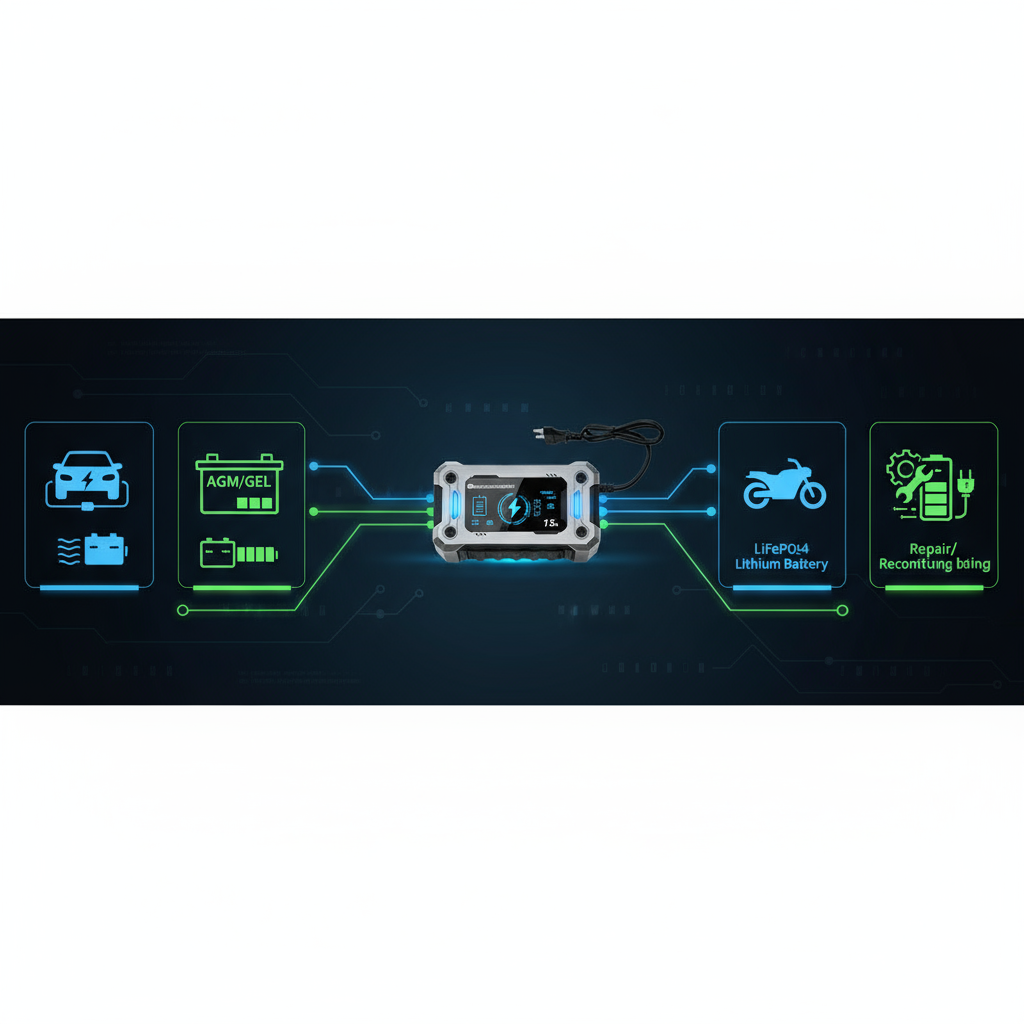 Chargeur de batterie 12V – Multi-modes, écran intelligent