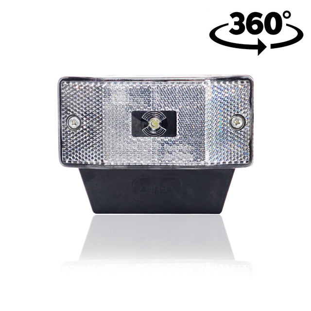 Luz de posición LED blanca con soporte y reflector trapezoidal