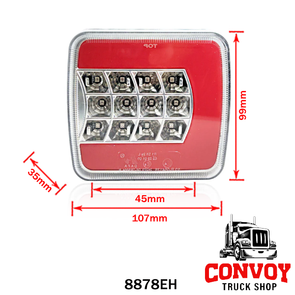 LED Rückleuchte mit 4 Funktionen – transparent, ohne Reflektor, 12/24V