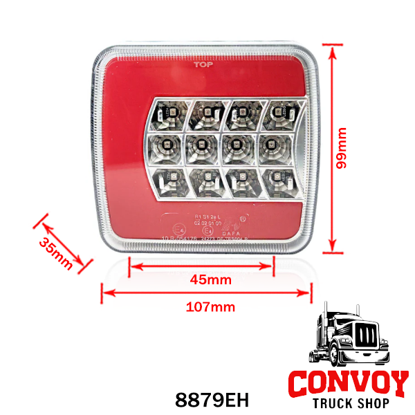 LED Rückleuchte mit 4 Funktionen – transparent, ohne Reflektor, 12/24V