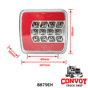 LED Rückleuchte mit 4 Funktionen – transparent, ohne Reflektor, 12/24V