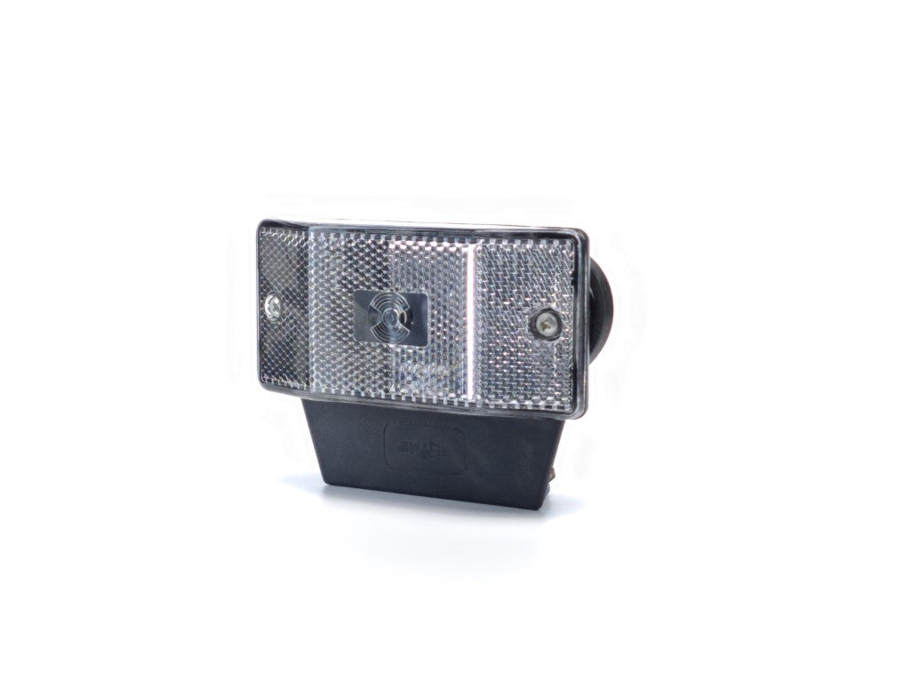 Luz de posición LED blanca con soporte y reflector trapezoidal