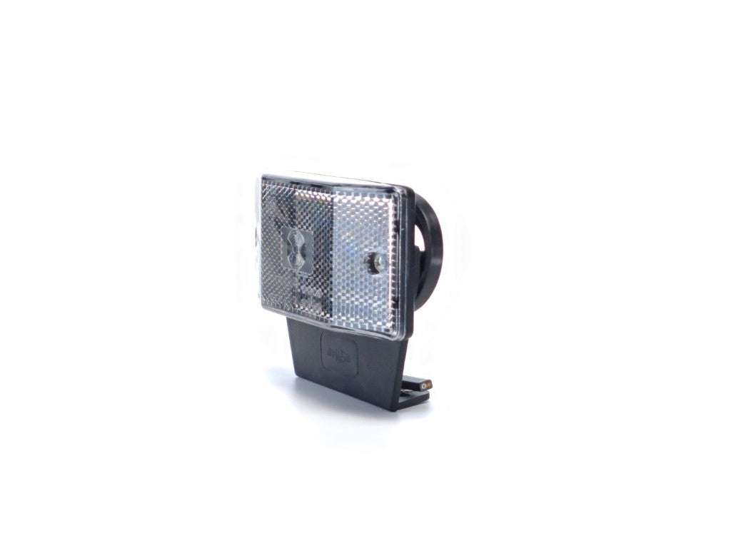 Luz de posición LED blanca con soporte y reflector trapezoidal