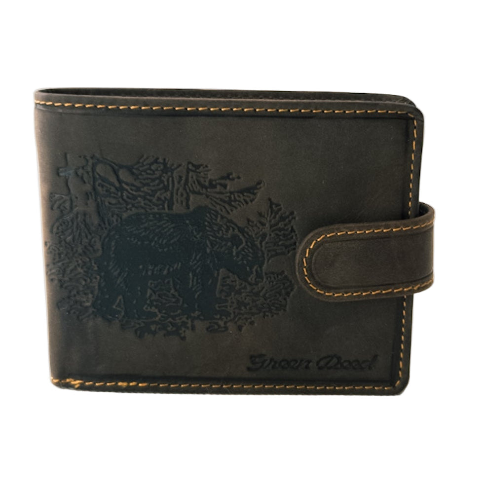 Portefeuille en cuir marron rustique GreenDeed – Motif chasseur