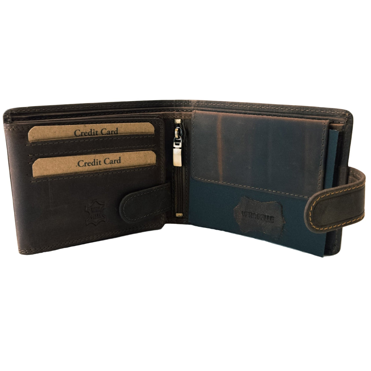 Portefeuille en cuir marron rustique GreenDeed – Motif chasseur