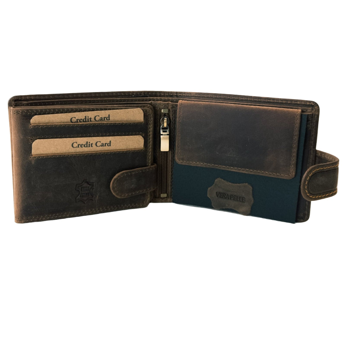 Portefeuille en cuir marron rustique GreenDeed – Motif chasseur