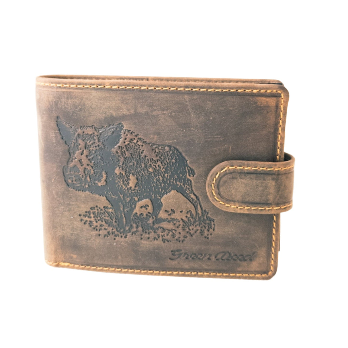 Portefeuille en cuir marron rustique GreenDeed – Motif chasseur