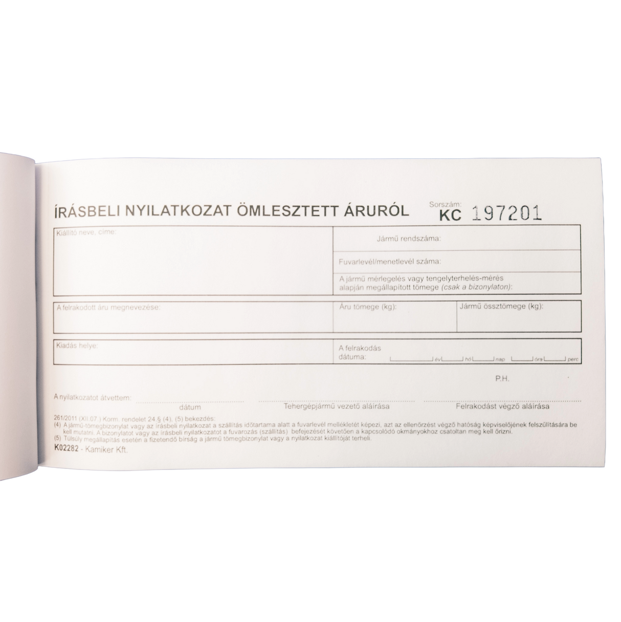 Formulario para Transporte de Mercancías a Granel – Bloc 50×2 Hojas