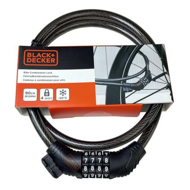 Candado de combinación para bicicleta Black+Decker, cable de acero 90 cm