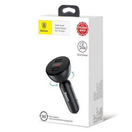 Caricatore USB da auto Baseus con testa rotante a 360°, 4.8A, doppia porta USB 2.0