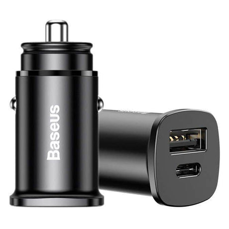 Caricabatterie da auto Baseus Square Metal USB-A + USB-C 30W - Nero