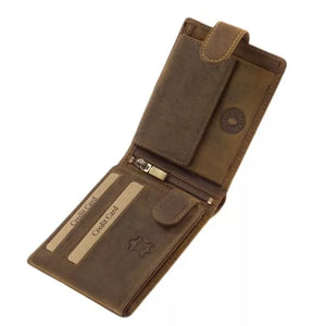 Portefeuille en cuir marron rustique GreenDeed – Motif chasseur