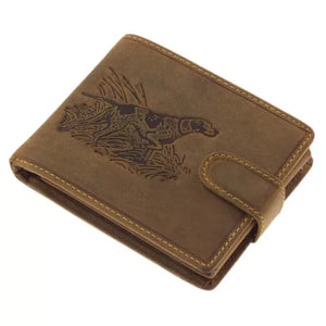Portefeuille en cuir marron rustique GreenDeed – Motif chasseur