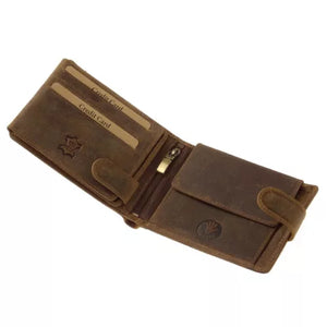 Portefeuille en cuir marron rustique GreenDeed – Motif chasseur