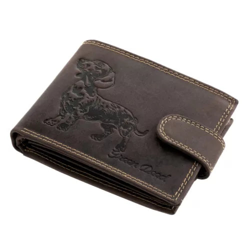 Portefeuille en cuir marron rustique GreenDeed – Motif chasseur