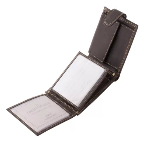 Portefeuille en cuir marron rustique GreenDeed – Motif chasseur