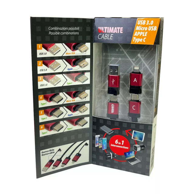 Câble USB 6-en-1 pour données et recharge – 100 cm