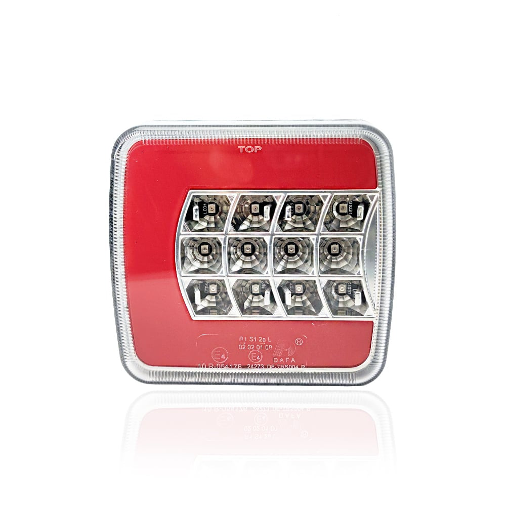 LED Rückleuchte mit 4 Funktionen – transparent, ohne Reflektor, 12/24V